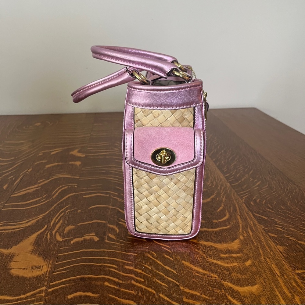 Coach Pink and Tan Woven Satchel - Picture 5 of 12
